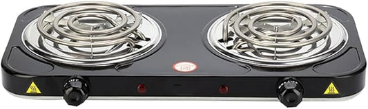 Compact and Portable Countertop Burner- Countertop Double Coiled Burner 2000 Watts Electric Hot Plate Temperature Controls Black