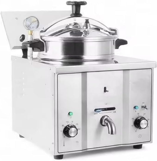 Medium Electric Tabletop Industrial Pressure Fryer – Commercial Chicken Pressure Cooker, Silvery
