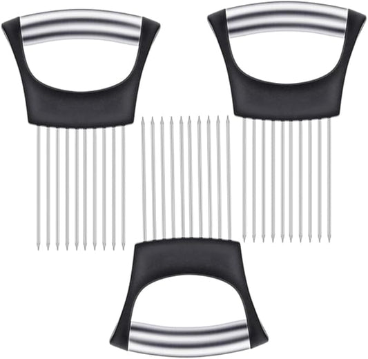 3Pcs onion slicer ，Kitchen Prong Slicer for Vegetables and Meat, Stainless Steel Tines with Safety Handle, Black (3)