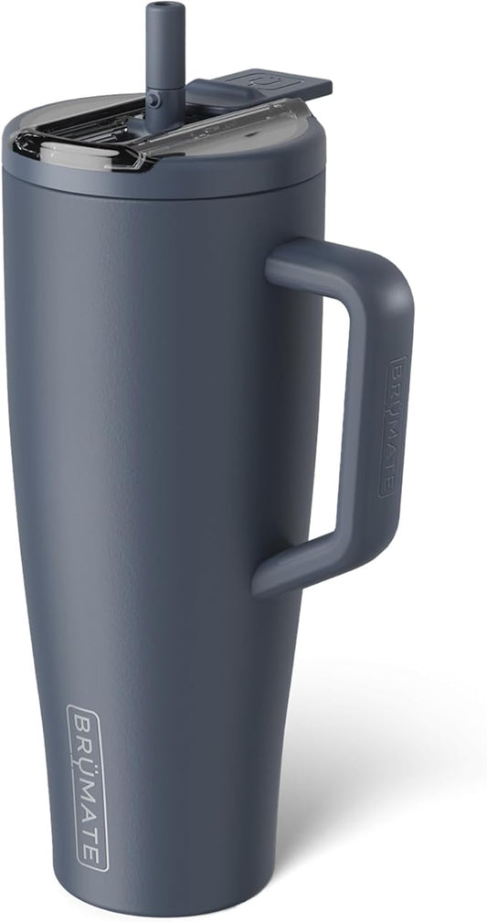BrüMate Era Flip 40oz Tumbler with 100% Leakproof Covered Straw Lid | Hygienic Covered Straw | Insulated Stainless Steel Water Bottle with Handle | Cup Holder Friendly | BPA-Free (Nightfall Blue)