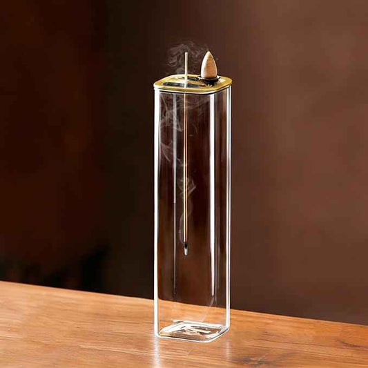 Ceremony Incense Holder, 2 in 1 Incense Burner for Sticks, Ash-Proof Glass Incense Burner for Meditation Yoga Spa Room Decor (2 in 1 Square) Ceremony Incense Holder, 2 in 1