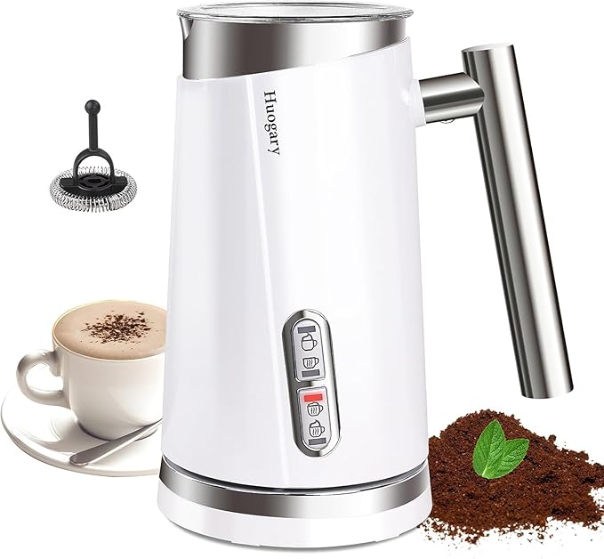 Huogary Milk Frother, 4 in 1 Electric Milk Steamer, Automatic Hot & Cold Foam Maker, Milk Warmer for Coffee, Latte, Cappuccino, Macchiato, 120V White