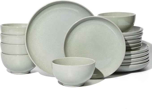 18 Piece Dinnerware Set for 6, Reactive Glaze Terracotta Plates and Bowls Set, Large Family-Sized Stoneware Dish Set for Gatherings, Chip and Scratch Resistant, Slate Green