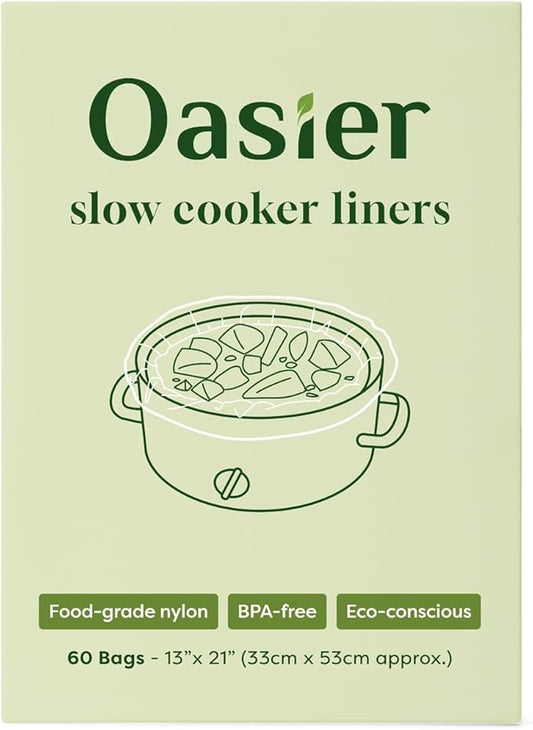 Slow Cooker Liners, Disposable Oval Large Size 13" x 21", 60 Count, Fits 3-8 Quart Pot Cooking Bags for Easy Cleanup, Food Safe & Leak-Proof