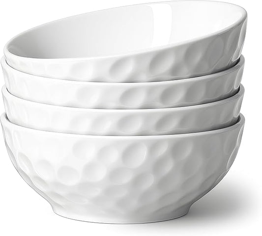 Ceramic Serving Bowls, 6.3 Inch, Set of 4, White, Porcelain, Modern, Oven & Microwave Safe, 25.7 oz Capacity