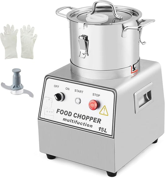 1400W Stainless Steel Commercial Food Processor, 63 Cup (16QT) Capacity, Electric Chopper & Meat Grinder for Vegetables, Nuts, Mixing, Blending, Durable Pro Kitchen Food Processing Machine