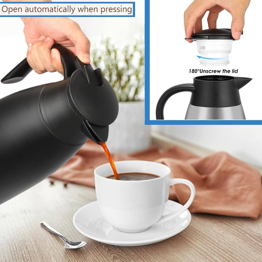 70 oz Thermal Coffee Carafe Stainless Steel, Insulated Coffee Carafe - Double Walled Vacuum Coffee Thermos Water Beverage Dispenser for Keeping12 Hour Hot/24 Hour Cold Water, Thermal carafe (Blake)