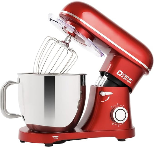 Kitchen in the box Stand Mixer - 6.5 Quart Mixing Bowl with Handle, 900 Watt Heavy Bread Dough Standing Mixers Tilt-head with Dough Hook, Whisk, Flat Beater and Splash Guard (Red)