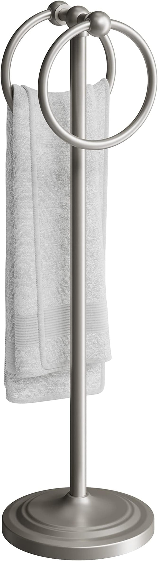 BGL Fingertip Towel Holder Stand Hand Towel Ring for Bathroom or Kitchen Vanity Countertops to Store Hand Towels Washcloths or dishcloths - 2 Hanging Rings?19" High-Brushed Nickel