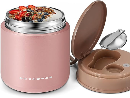 15.2oz Kids Thermo for Hot Food – Vacuum Insulated Food Jar with 316 Stainless Steel Interior, Leakproof Wide Mouth Soup Thermos for School Lunch (Pink)