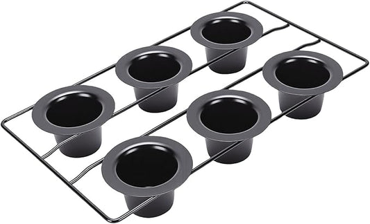 6 Cup Popover Pan Non Stick Carbon Steel Bakeware for Popovers Muffins with Wire Rack Deep Tapered Cups Even Baking