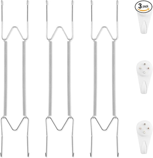 3 Pack Plate Hangers for The Wall, Suitable for 16-20 inch Art Plate, Stainless Steel Invisible Heavy Duty Wire Plate Holder with Wall Hooks, Plate Hangers for Displaying Plates, Platter, Dish, Silver