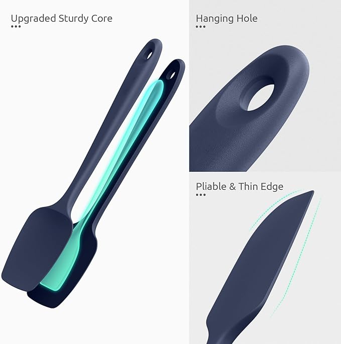 U-Taste 600ºF Heat Resistant Silicone Spatulas: Flexible Food-Grade Silicon Baking Scraper, Kitchen Cooking Mixing Utensils with Upgraded Sturdy Handle Tip for Nonstick Cookware (4-Pc., Midnight Blue)