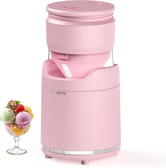 BRIOBITE Ice Cream Maker,Rechargeable Soft Ice Cream Machine with Low Noise,Compact for 1-2 Servings,Perfect for Sorbet,Gelato,Frozen Yogurt,Pink