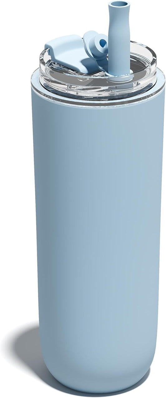 16 oz Insulated Coffee Tumblers, Travel Coffee Tumblers with Straw, Double-Wall Stainless Steel Tumbler, Leak Proof Tumbler, Reusable Cups with Lids for lced and Hot Drinks (Blue)