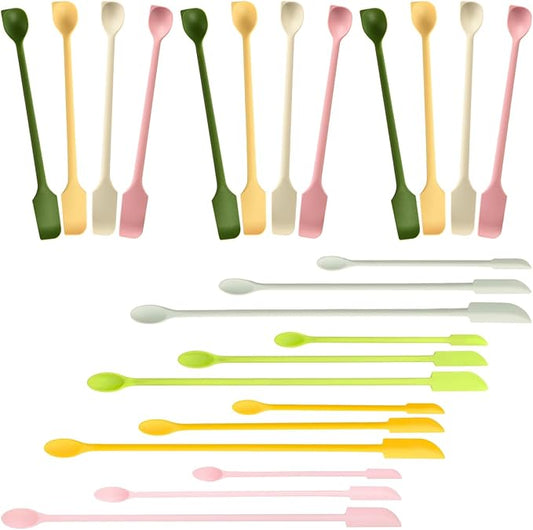 24 Pcs Silicone Spatula Set, Dual Head Mini Spatulas with Long Handle, Makeup Scraper Spatula for Kitchen, Easy to Clean, Multiple Colors