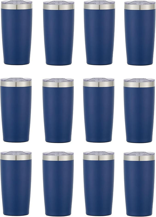12 Ct of 20 Oz Two-Tone Himalayan Stainless Steel Tumbler with Lid – Navy Blue – Customizable Insulated Cups for Water, Coffee, Hot & Iced Drinks – Great for DIY, Events, Work