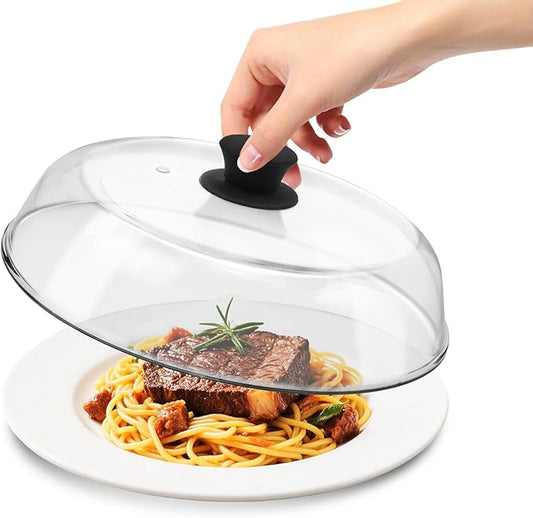 10in Glass Microwave Splatter Cover for Food, 10in Glass Microwave Cover for Food, Microwave Plate Lid with Vent Holes & Easy-Grip Handle, Dishwasher Safe, No Plastic, Food Grade,
