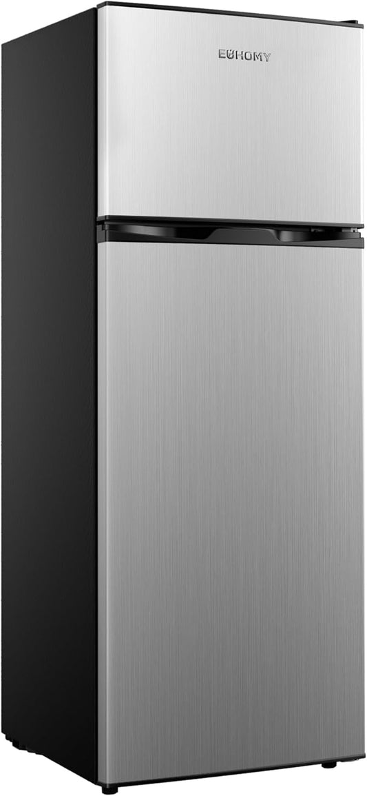 EUHOMY 7.4 Cu.Ft. Refrigerator with Freezer, 2 Door Fridge, Adjustable Thermostat，Large Capacity, Refrigerator for Kitchen/Dorm/Office/Apartment - Food Storage or Cooling drinks, Silver