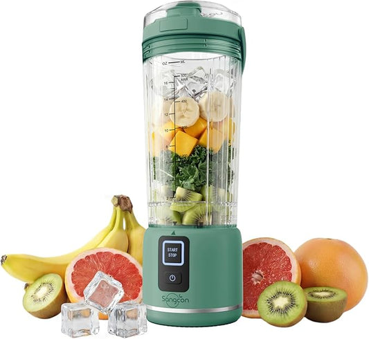 Sangcon Personal Portable Blender for Shakes & Smoothies, 6000mAh Cordless USB-C Rechargeable Blender with 2 Blend Modes, Leakproof Travel Lid, Dishwasher Safe, Ideal for Gym Office Kitchen, BPA-Free