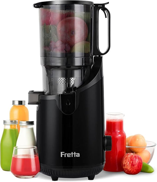 Cold Press Juicer Machines, Slow Masticating Juicer with 5.3" Extra Large Feed Chute Fit Whole Fruits & Vegetables, Self Feeding Effortless for Batch Juicing, BPA Free 250W (Matte Black,1.8L)