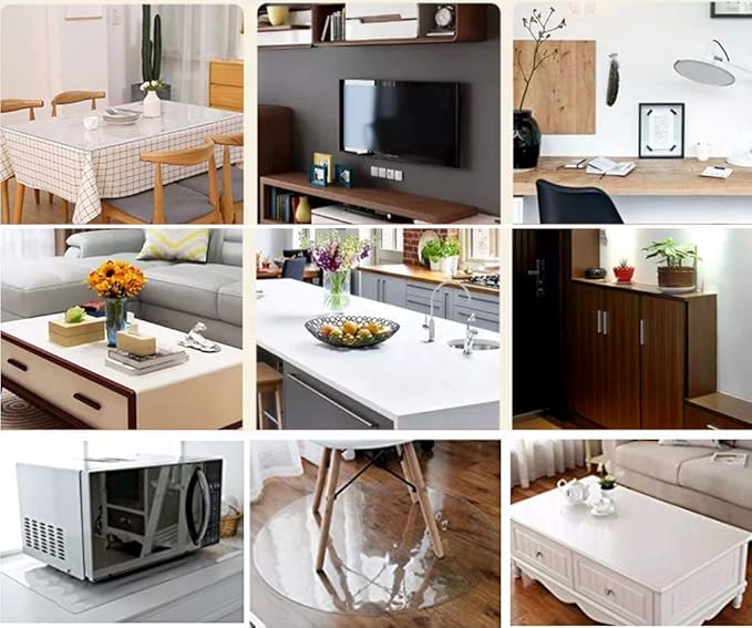 NECAUX Custom 27.6 x 51.2 Inch Clear Table Cover Protector, 1.5mm Thick Plastic Scratch Resistent Heavy Duty Desk Pad Mat Non-Slip Tablecloth Protector for Coffee Table, Sofa Table, Media Stand
