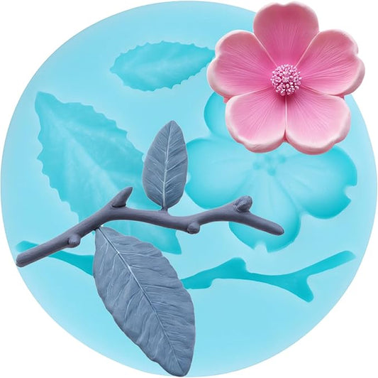 Peach Blossom Fondant Molds Plant Flowers Leaf Silicone Mold for Cake Decorating Cupcake Topper Chocolate Candy Gum Paste Polymer Clay