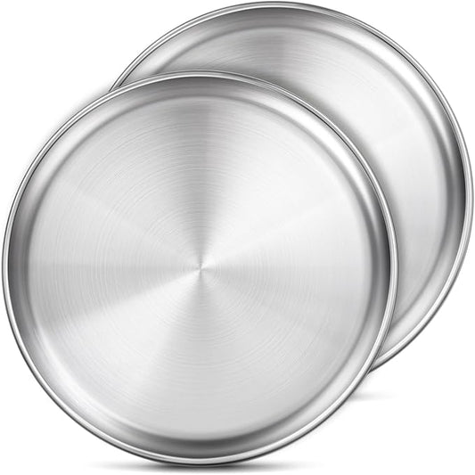 13½ Inch Stainless Steel Pizza Pan Set of 2, Pizza Pan for Oven, Steel Pizza Tray for Baking Cookie Pie Cake, Round Stainless Steel Pizza Plate Pizza Baking Sheet, Easy Clean & Dishwasher Safe