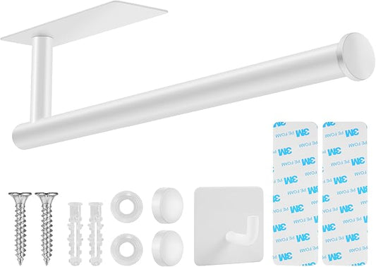 2nd Gen Paper Towel Holder Under Cabinet No Drilling, [More Sturdy] Self Adhesive or Drilling Paper Towel Holder Wall Mount for Kitchen, RV, [Fit Mega Paper Towel Roll] SUS304 Stainless Steel