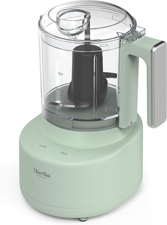 Martha Stewart 3 Cup Electric Food Chopper, Vegetable & Herb Mini Food Processor, 24oz BPA-Free Bowl, Stainless Steel Blades, Pour Spout, Dicing, Mincing, Chop & Puree, Dishwasher Safe, Honeydew