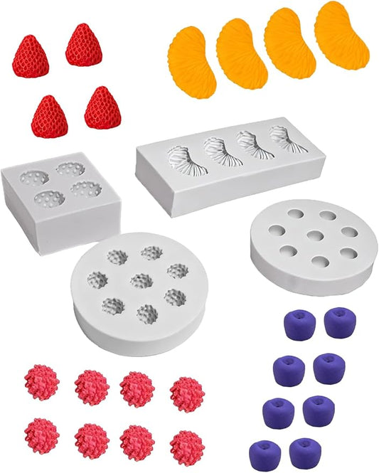 Fruit Shaped Silicone Molds, 3D Strawberry Orange Raspberry Blueberry Fondant Mold, Fruit Mold for Candy Jelly Cake Decor Soap Resin DIY Baking Tool for Parties & Gifts (4 Fruit)