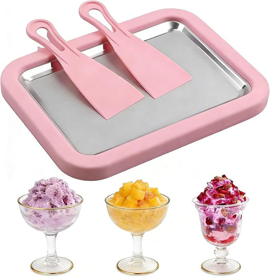 Rolled Ice Cream Maker, New Homemade Ice Cream Roller Maker, Instant Ice Cream Maker, DIY Fun Family Activity Rolled Ice Cream Tray for Yogurt, Sorbetand and Gelatod with 2 Scrapers(Pink)