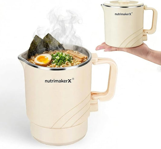 Electric Hot Pot, 0.8L Mini Portable Ramen Cooker for Shabu Shabu, Soup, Oatmeal. Rapid Heating Electric Pot for Dorm Room & Quick Meals. Dual Power Control, Stainless Steel Interior.