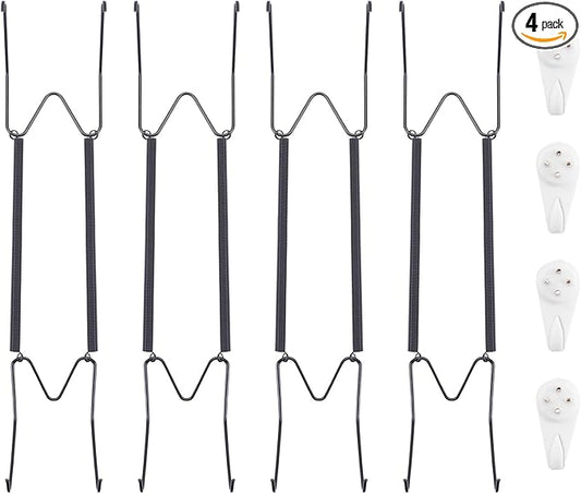Bilillo 4 Pack Plate Hangers for The Wall, Suitable for 12-16 Inch Decorative Plate,Invisible Heavy Duty Wire Plate Holder with Wall Hooks, Plate Hangers for Displaying Plates, Platter, Dish (Black)