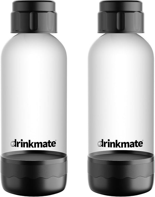 DrinkMate 0.5L Replacement Carbonation Bottles | Compatible with OmniFizz, LUX, and Spritzer | Matte Black, Pack of 2
