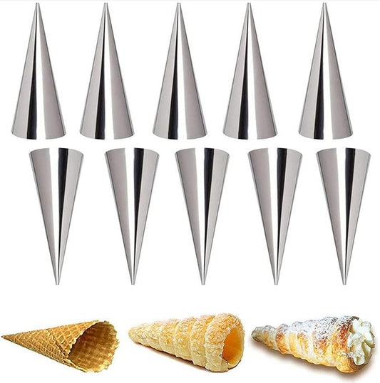 Joyeee 10 Pieces Pastry Cream Horn Molds, Stainless Steel Cannoli Tubes Puff Waffle Cone Pastry Roll Horn, 5 Inch Large Size Croissant Mold Brioche Pans Kitchen Baking Tool, Pastry Baking Molds