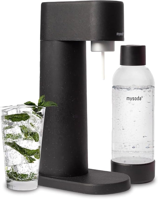 Mysoda Woody Sparkling Water Maker - Silent Carbonated Water Machine Robust Long-Lasting Aluminium Soda Maker - With 1L Water Bottle - Without CO2 Cylinder - Black