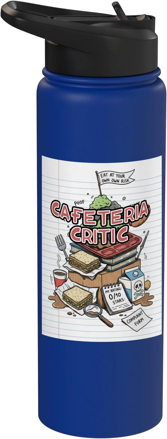 Cafeteria Critic - Student Lunch School Humor Food Chaos Stainless Steel Insulated Water Bottle