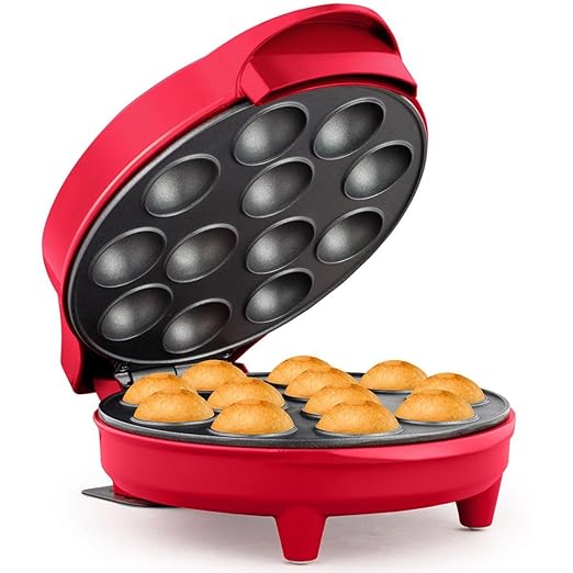Holstein Housewares 12-Count Cake Pop Maker with Non-Stick Plates & Indicator Lights – Bakes 12 Sweet or Savory Pops Fast, Perfect for Birthday Treats & Holiday Party Snacks, Red
