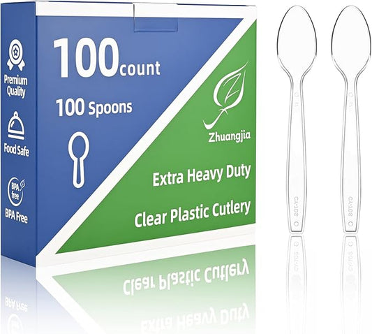 100-Pack Clear Plastic Spoons Disposable BPA-Free Heat Resistant Utensils for Catering & Events -Spoons Heavy Duty Bulk,plastic disposable for Party Supplies