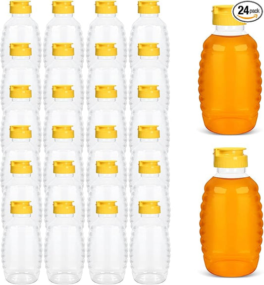 24 Pack honey bottles squeeze 16 oz,Refillable Food Grade Honey Container,Bottles With Leak Proof Flip-Top Caps,honey dispenser no drip,Suitable for storage and distribution.