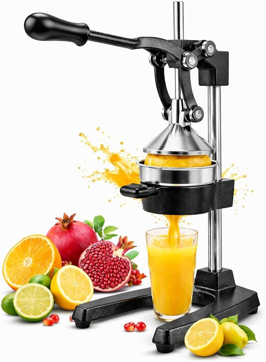 Cast Iron Juicer - Easy-to-Clean Heavy-Duty Manual Juicer, Professional Citrus Juicer Stainless Steel Lemon Squeezer - Manual Citrus Press & Orange Squeezer - Orange Juicer (Black)
