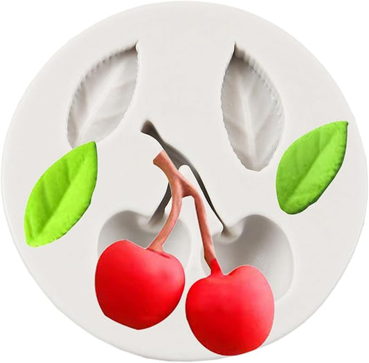 Mini Cherry Silicone Molds Cherry Leaves Fondant Mold for Cake Decoration Chocolate Cupcake Topper Candy Polymer Clay Gum Paste