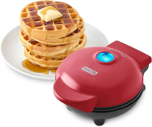 Dash Mini Waffle Maker- Compact Electric Iron for Creative Homemade Treats - PTFE nonstick surface - Easy-to-Clean - Perfect for Kids & Families - Red,(Pack of 6)