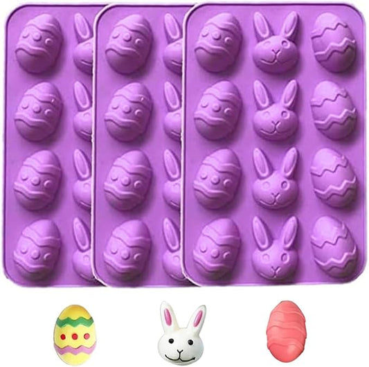 12 Cavities Chocolate Candy Molds -Silicone Easter Egg Fondant Mold for Cake Decorate Easter Day Party Supplies Set of 3