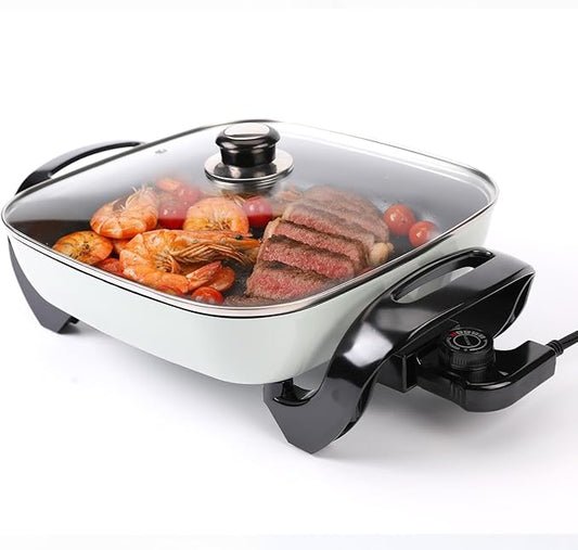 12'' Ceramic Nonstick Electric Skillet with Tempered Vented Glass Lid, Scratch-Resistant Surface, Cool-Touch Handles, Removable Easy-to-Clean, 120V 1200W 60Hz, Green