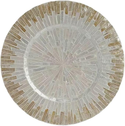 13 Inch Mother of Pearl Shell Placemat Plate – Large Round Decorative Heat for Table or Kitchen,Cabinet, Tabletop (Champagne White, 13 Inch)