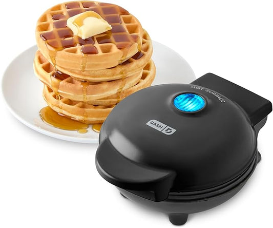 Dash Mini Waffle Maker- Compact Electric Iron for Creative Homemade Treats - PTFE nonstick surface - Easy-to-Clean - Perfect for Kids & Families - Black