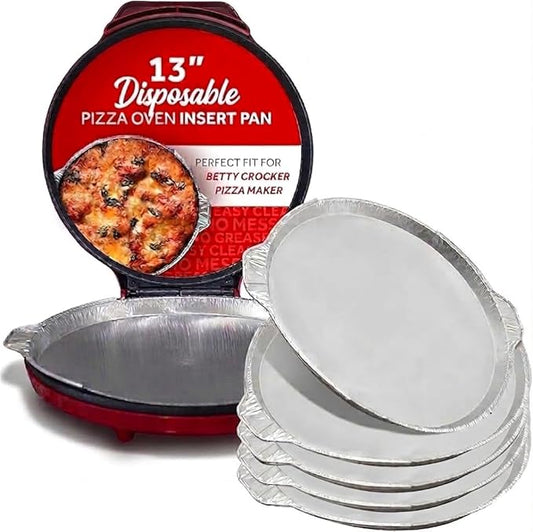 12" Pizza Oven Insert Pan (5-Pack) - Disposable Aluminum Liner for Countertop Pizza Makers, Fits Betty Crocker Pizza Maker, Piezano & More