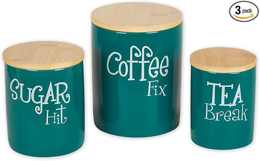 DII Kitchen Accessories Retro Collection Ceramics, Canister Set, Teal, 3 Piece